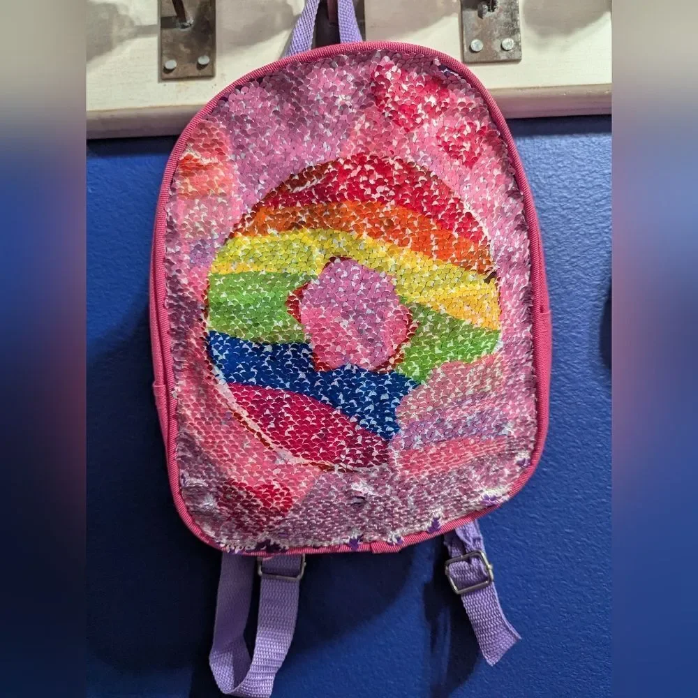 5/25 Flip Sequin Kids Backpack LOVE & Donut Purse